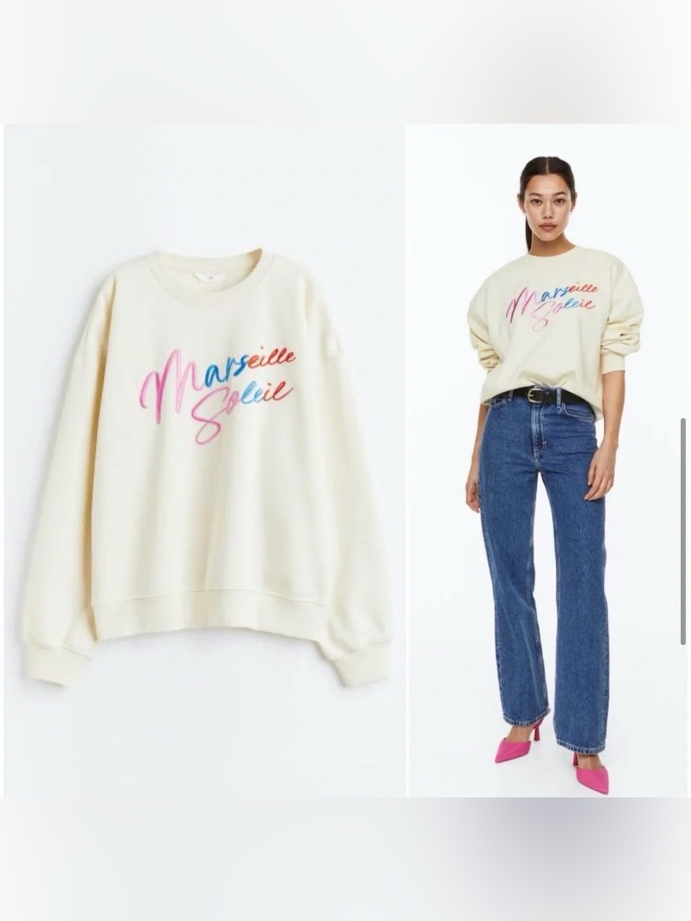 Marseille Soleil Cream Sweatshirt Fleece with Pink, Blue & Orange